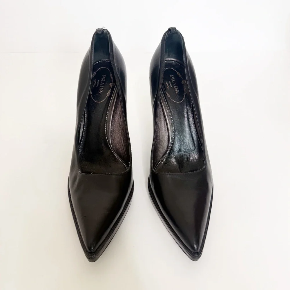 Prada Black Pointed Toe Platform Heels 37.5 - Picture 2 of 11